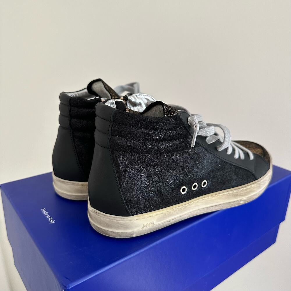 P448 Metallic Skate High Top Lace Up Sneakers Black/Gold 37 - Picture 5 of 7